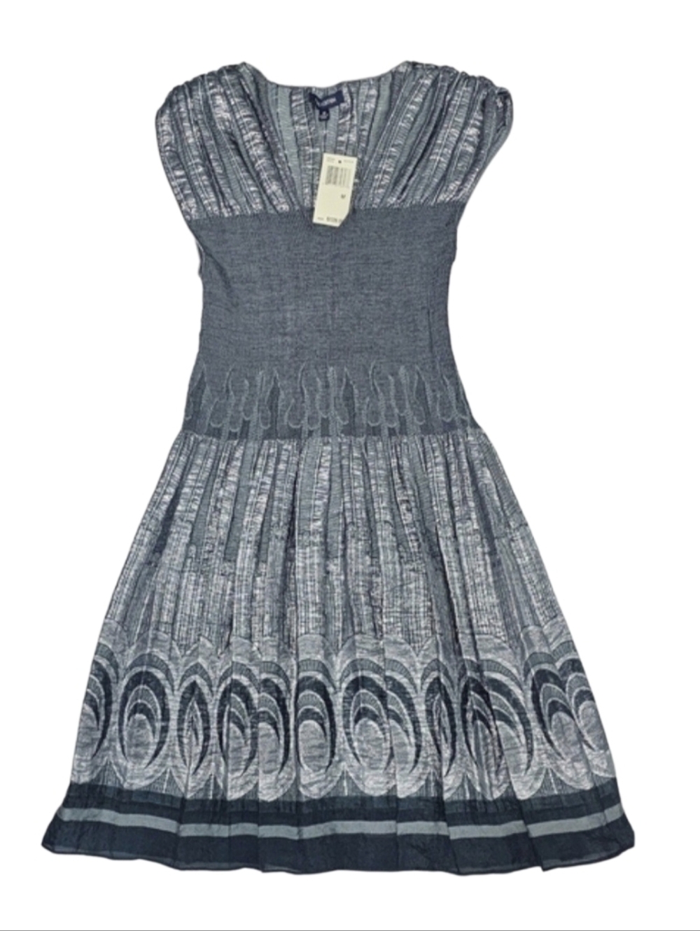Max Edition Metallic Fit & Flare Smocked Pleated Skirt Party/Cocktail Dress M